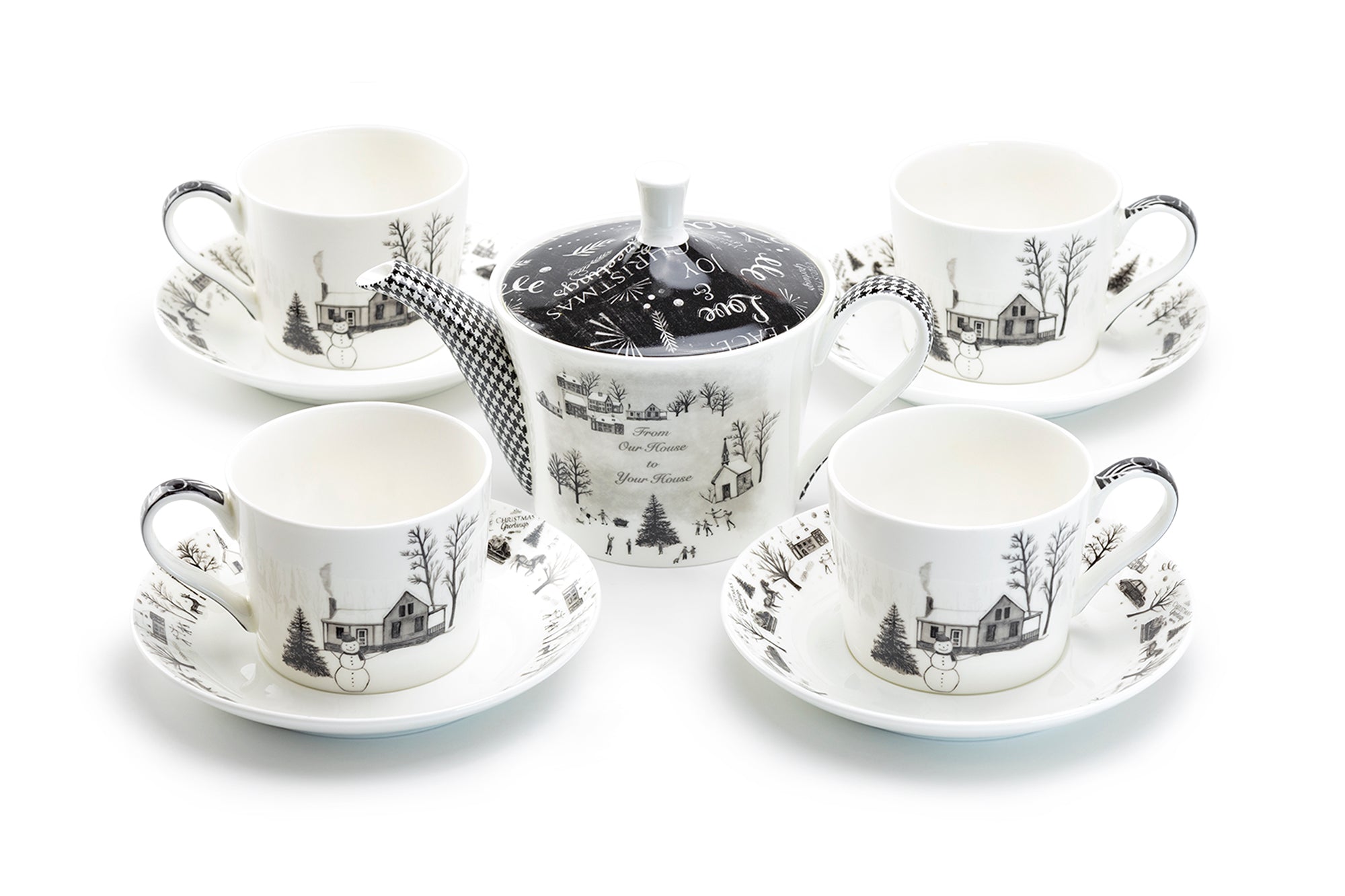 Winter Wonderland Snowman Village Bone China Tea Set