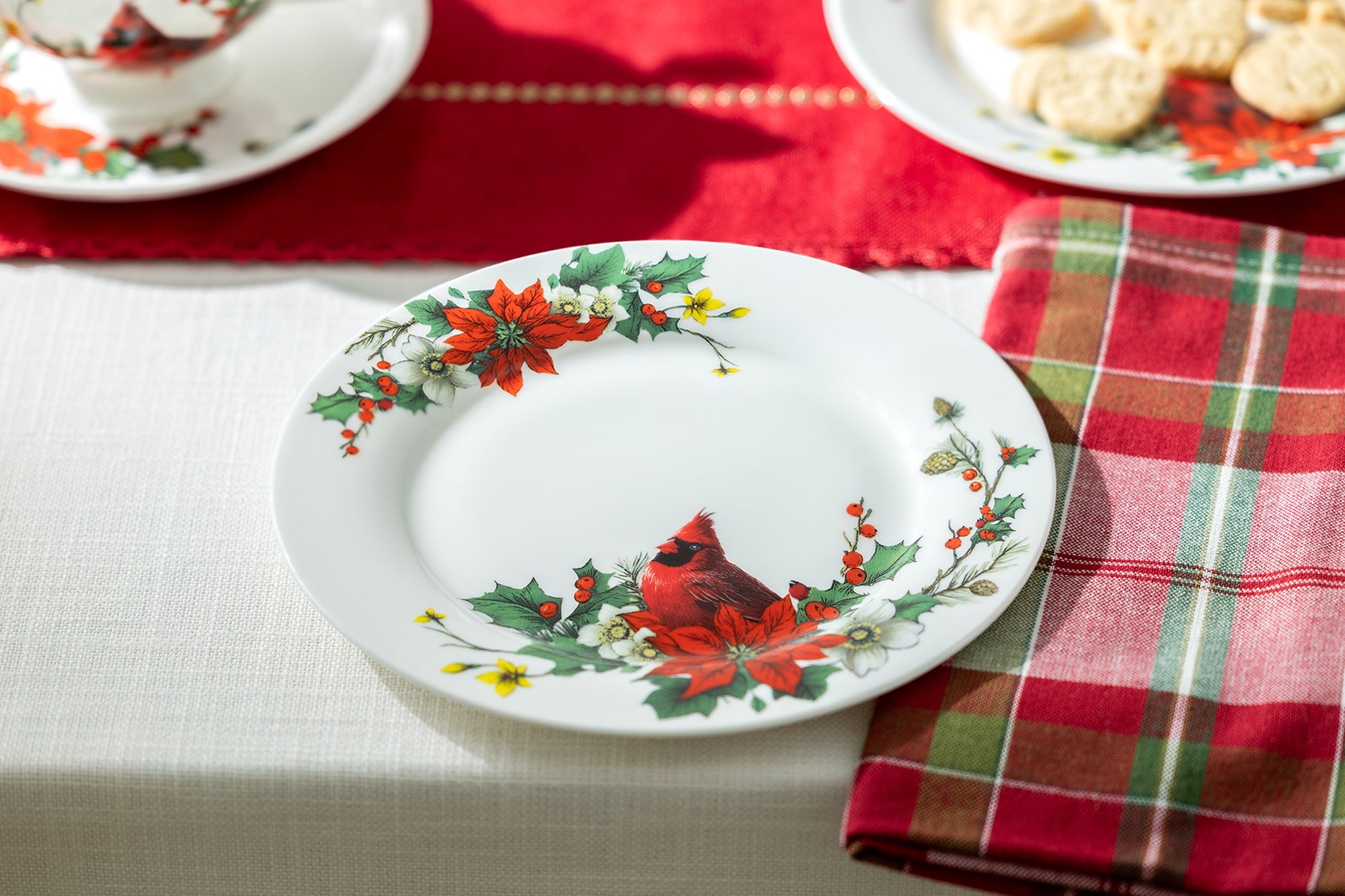 7.5" Cardinal Poinsettia Bone China Dessert Plate