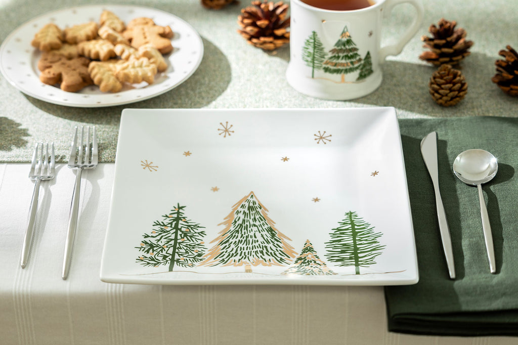 Christmas Pine Trees Fine Porcelain Square Dessert/Dinner Plate