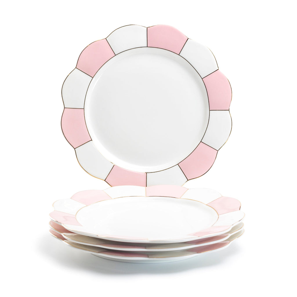 Pink and White Scallop Fine Porcelain Dessert/Dinner Plate