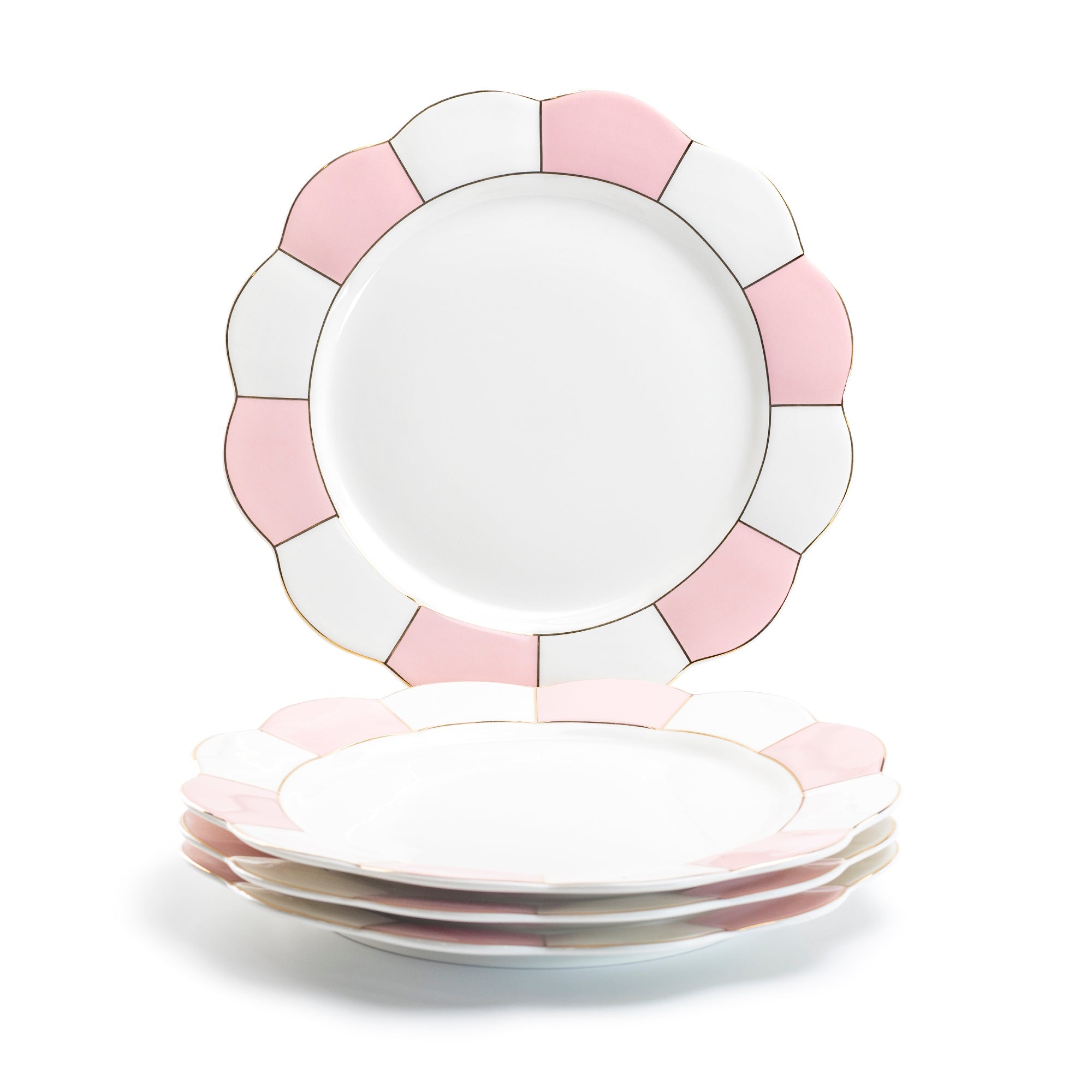 Pink and White Scallop Fine Porcelain Dessert/Dinner Plate