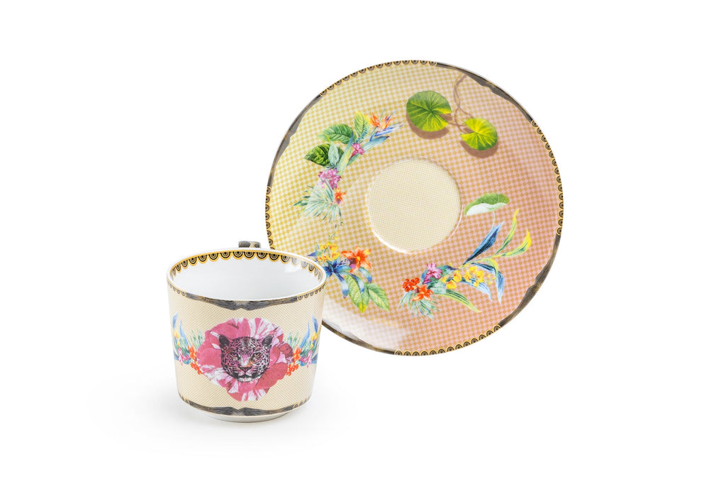 Summer Savanna Leopard Fine Porcelain Cup and Saucer Set of 2 with Gift Box