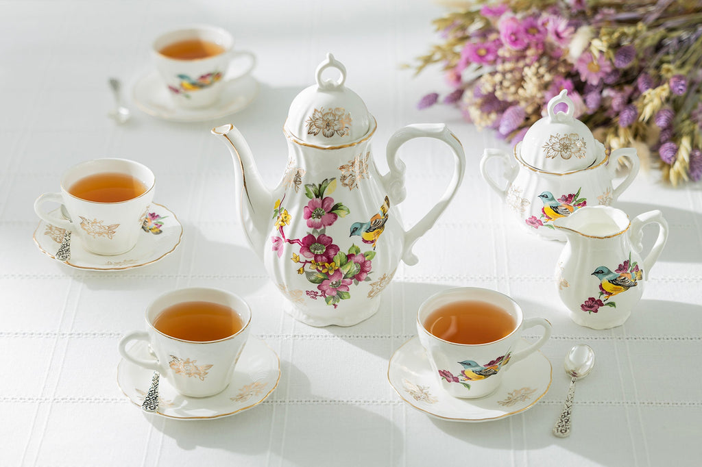 Spring Flowers with Bird Fine Porcelain 11-Piece Mini Tea Set