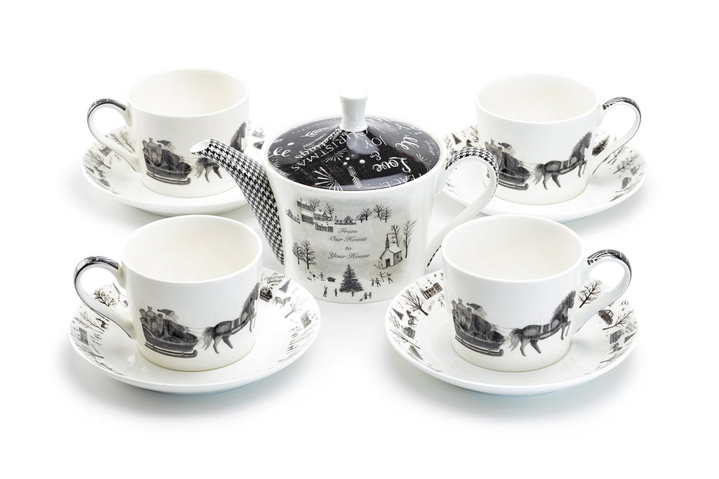 Winter Wonderland Santa Carriage Bone China Tea Set