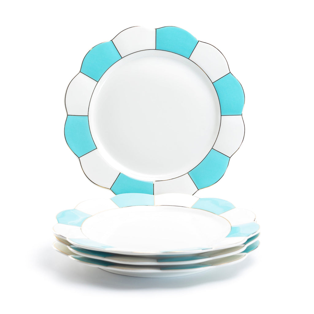 Turquoise and White Scallop Fine Porcelain Dessert/Dinner Plate
