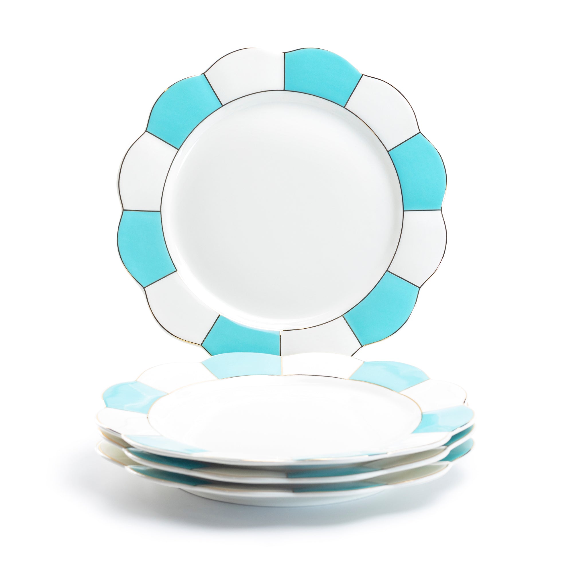 Turquoise and White Scallop Fine Porcelain Dessert/Dinner Plate