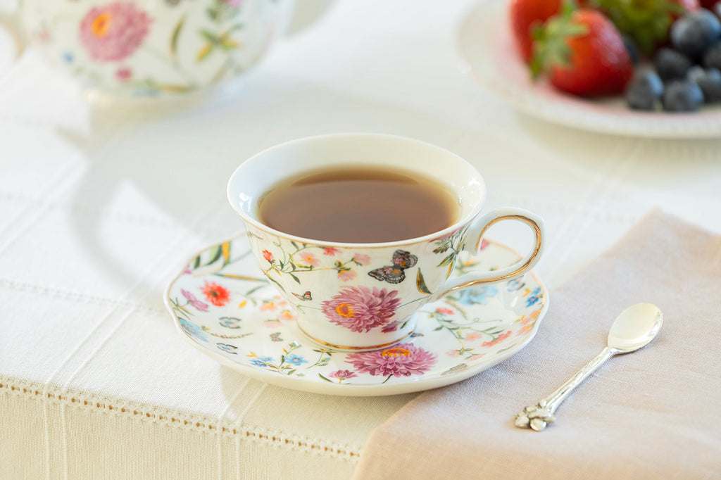 Butterfly Garden Fine Porcelain Tea Cup and Saucer