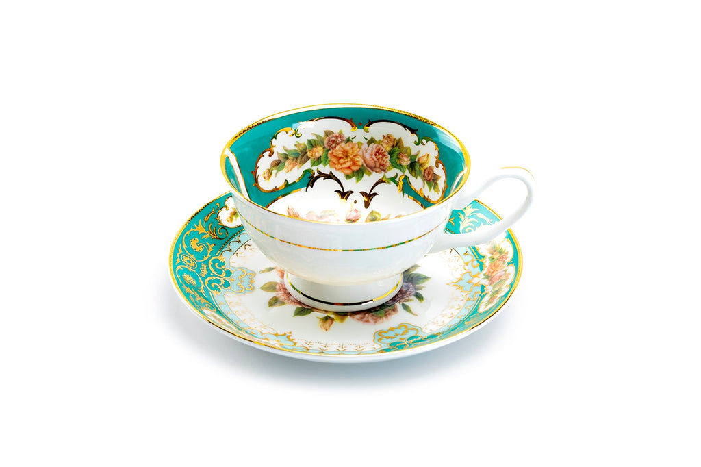 Royal Emerald Gold Bone China Tea Cup and Saucer
