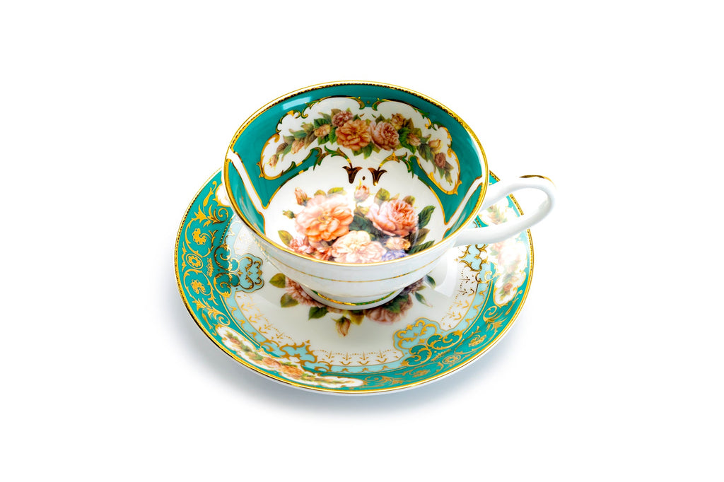 Royal Emerald Gold Bone China Tea Cup and Saucer