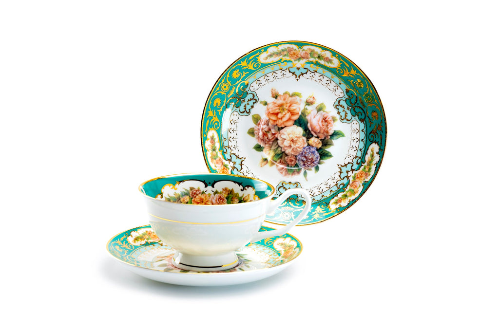 Royal Emerald Gold Bone China Tea Cup and Saucer