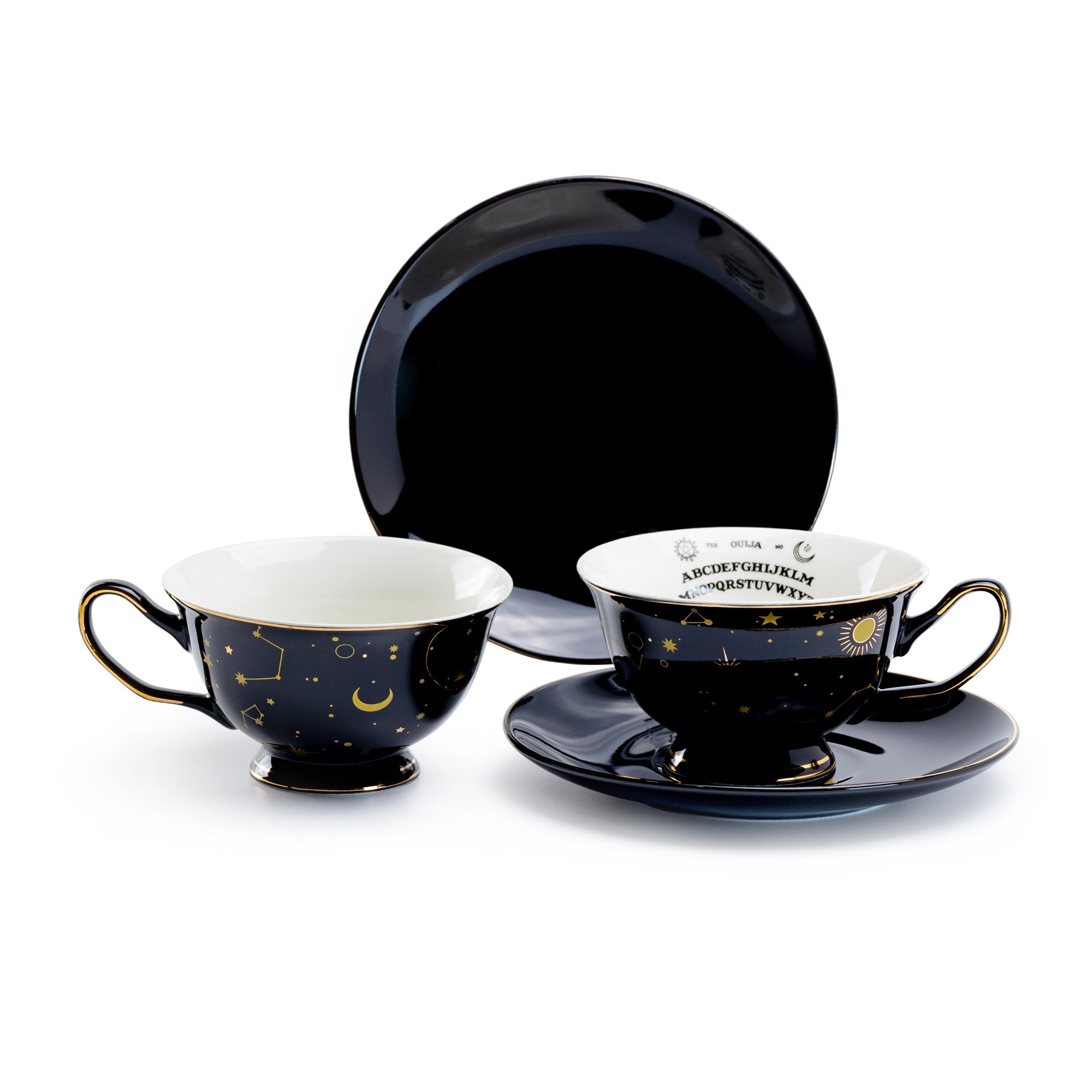 Ouija Astrology Black Gold Tea Cup and Saucer