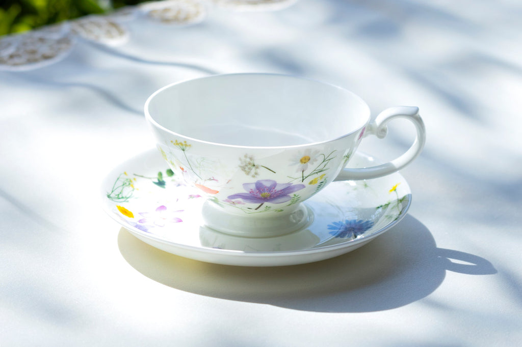 Summer Meadow White Bone China Cup and Saucer