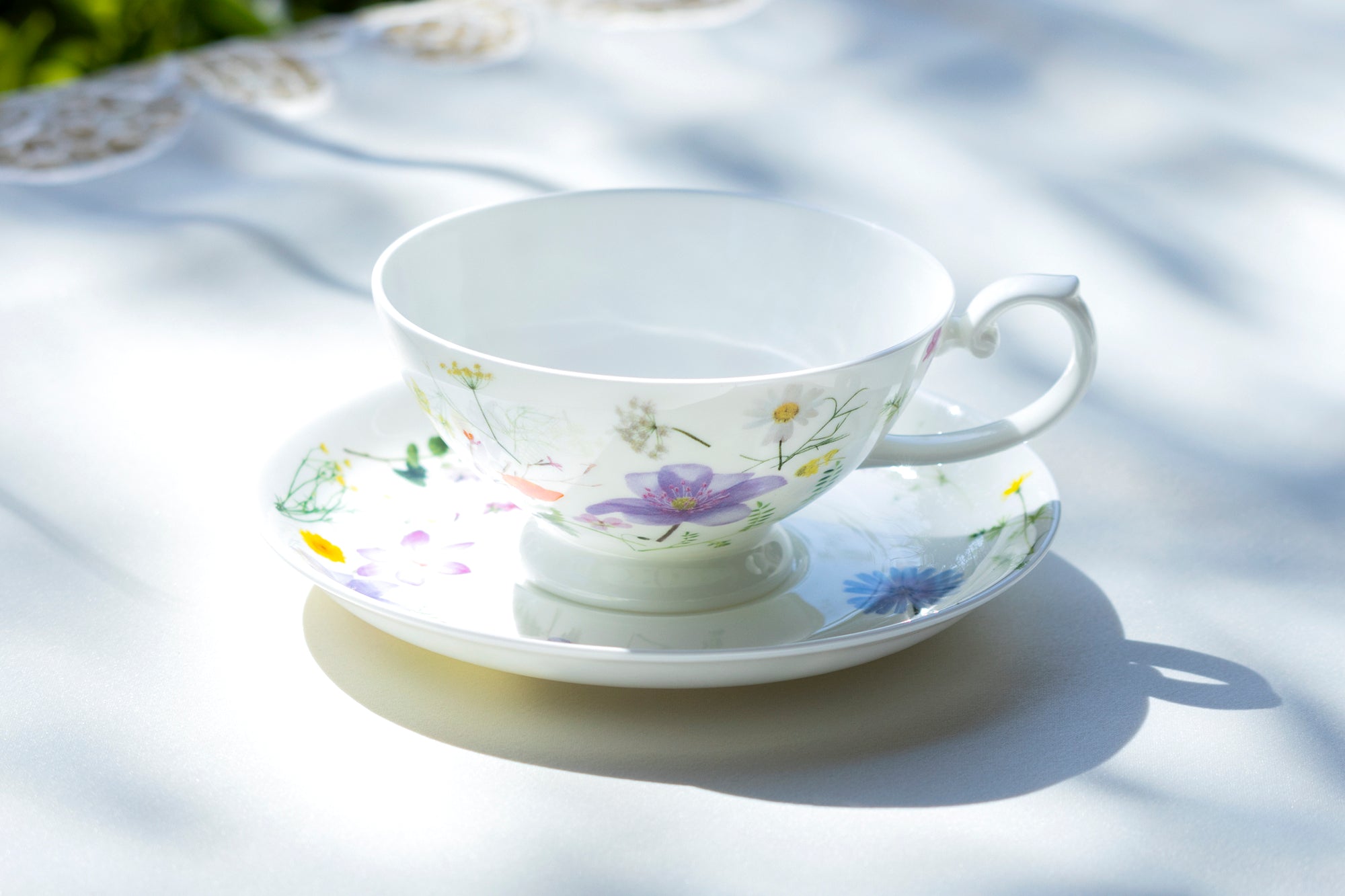 Summer Meadow White Bone China Cup and Saucer