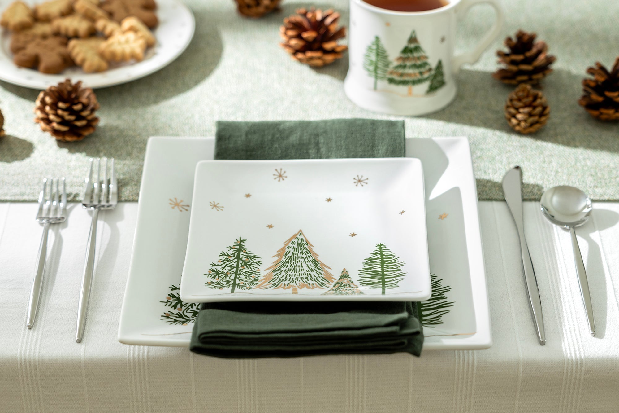 Christmas Pine Trees Fine Porcelain Square Dessert/Dinner Plate