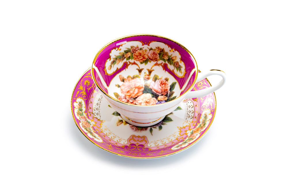 Royal Magenta Gold Bone China Tea Cup and Saucer