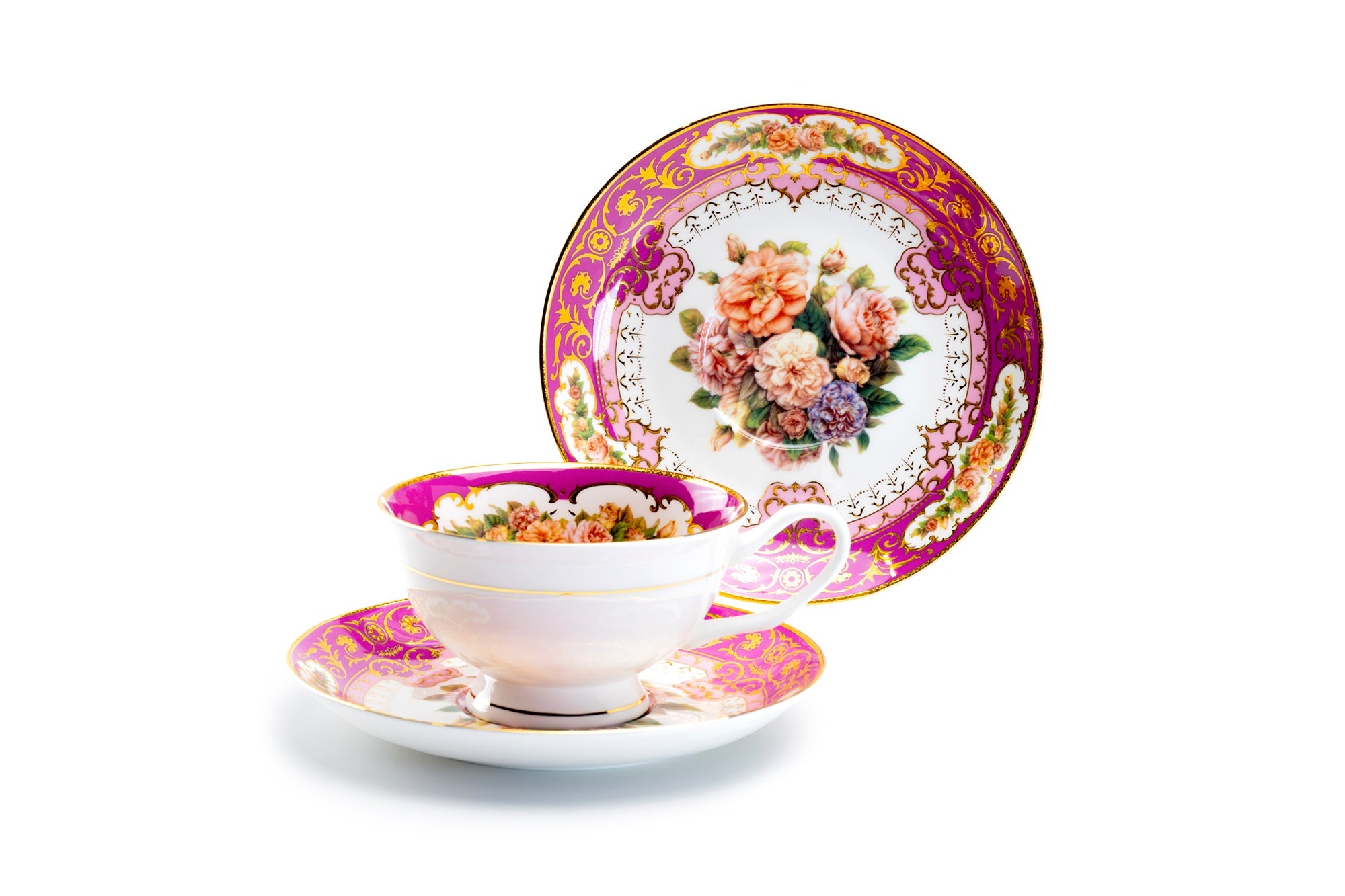 Royal Magenta Gold Bone China Tea Cup and Saucer