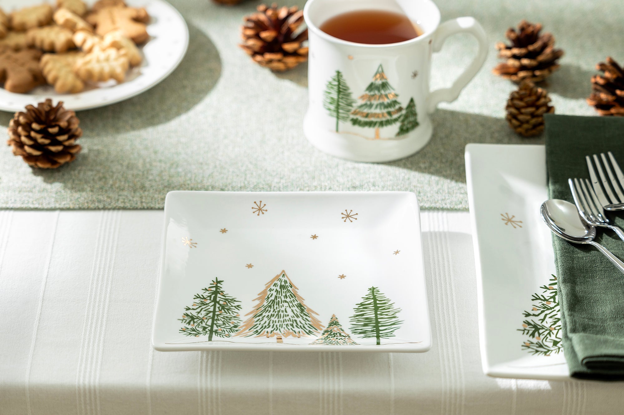 Christmas Pine Trees Fine Porcelain Square Dessert/Dinner Plate