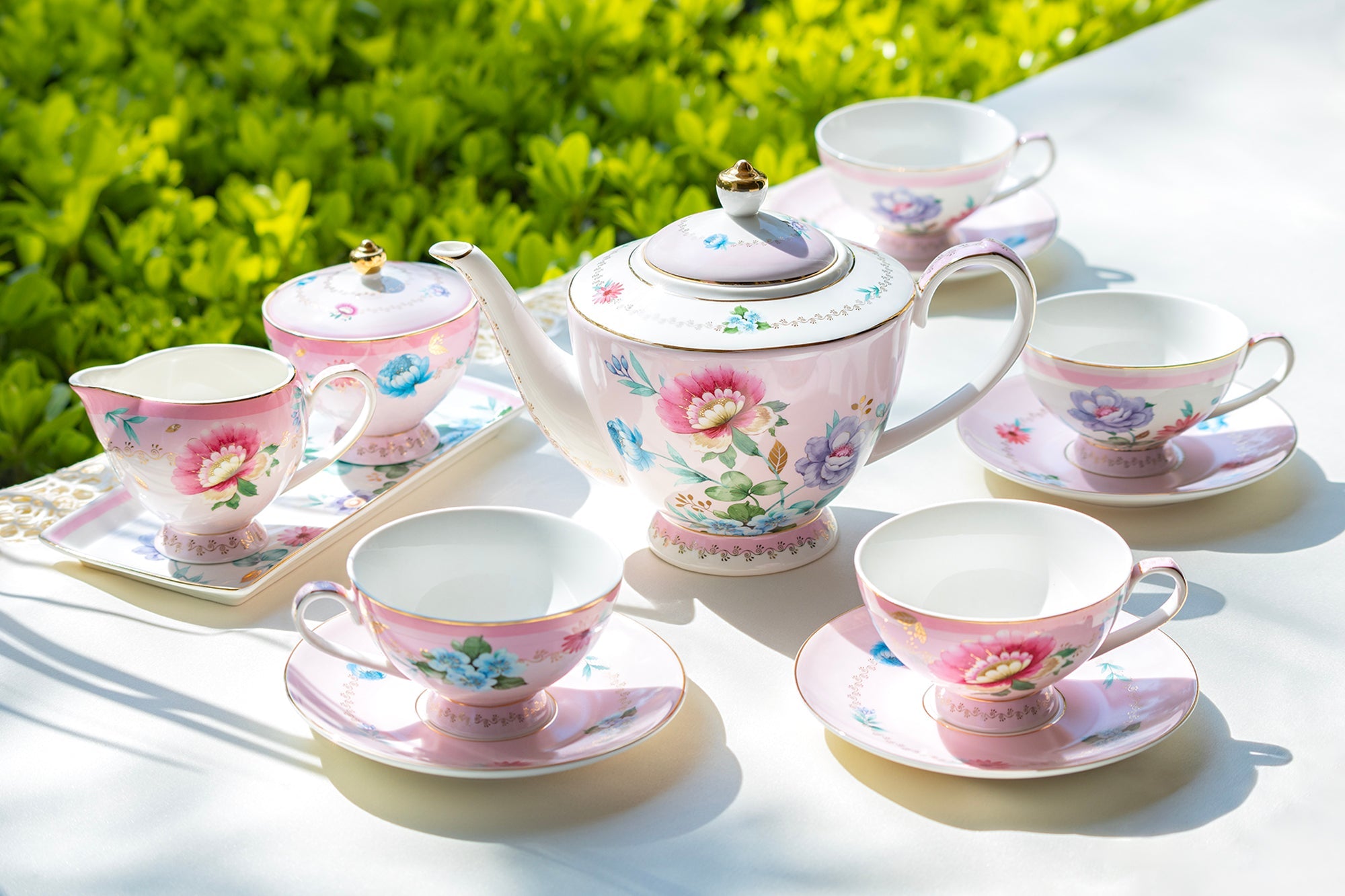 Pink Flower Garden Fine Porcelain Tea Set