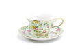 Blue Cottage Rose Chintz Fine Porcelain Tea Cup and Saucer
