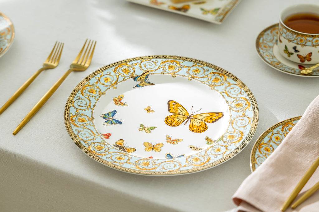 Butterflies with Blue Ornament Fine Porcelain Dessert/Dinner Plate