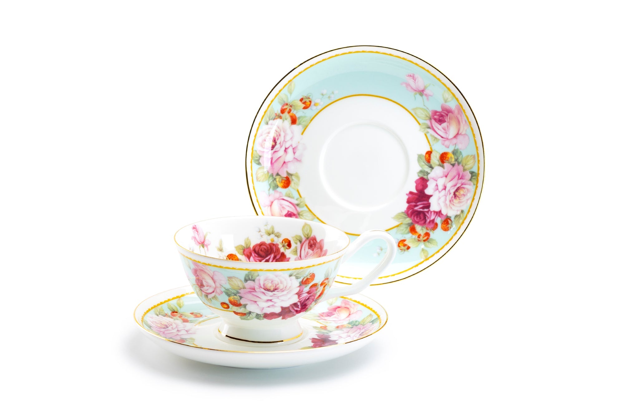 Peony and Strawberry Mint Bone China Tea Cup and Saucer