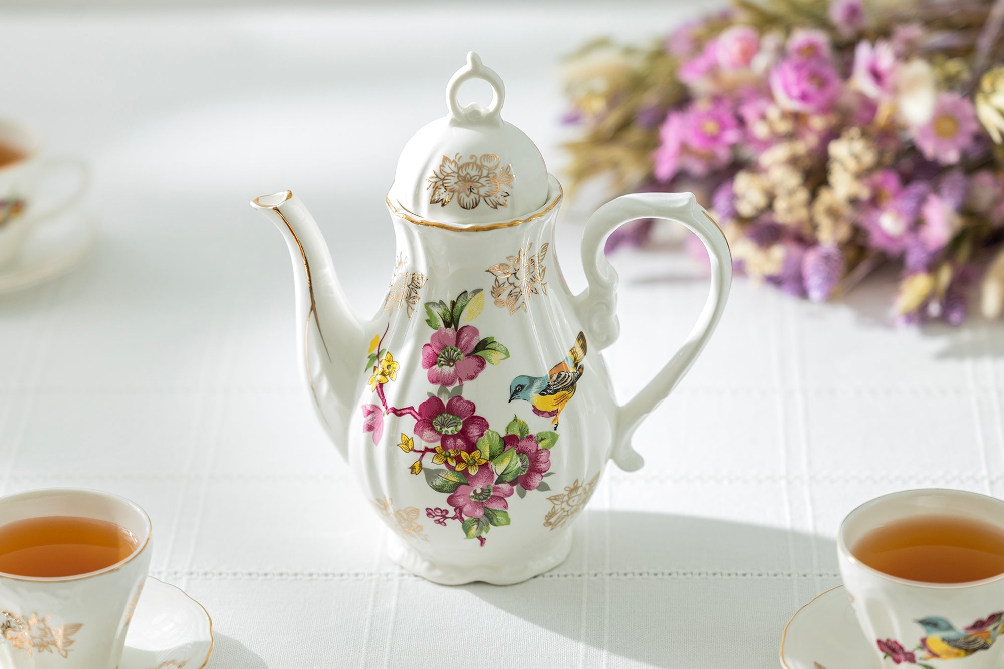 Spring Flowers with Bird Fine Porcelain 11-Piece Mini Tea Set