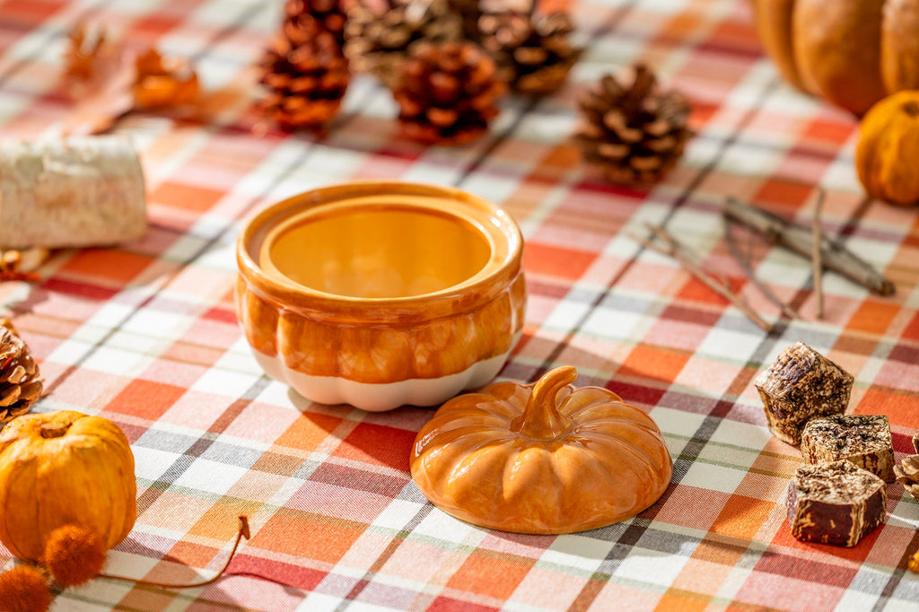 Orange Pumpkin Figural Reactive Glazed Bowl with Lid