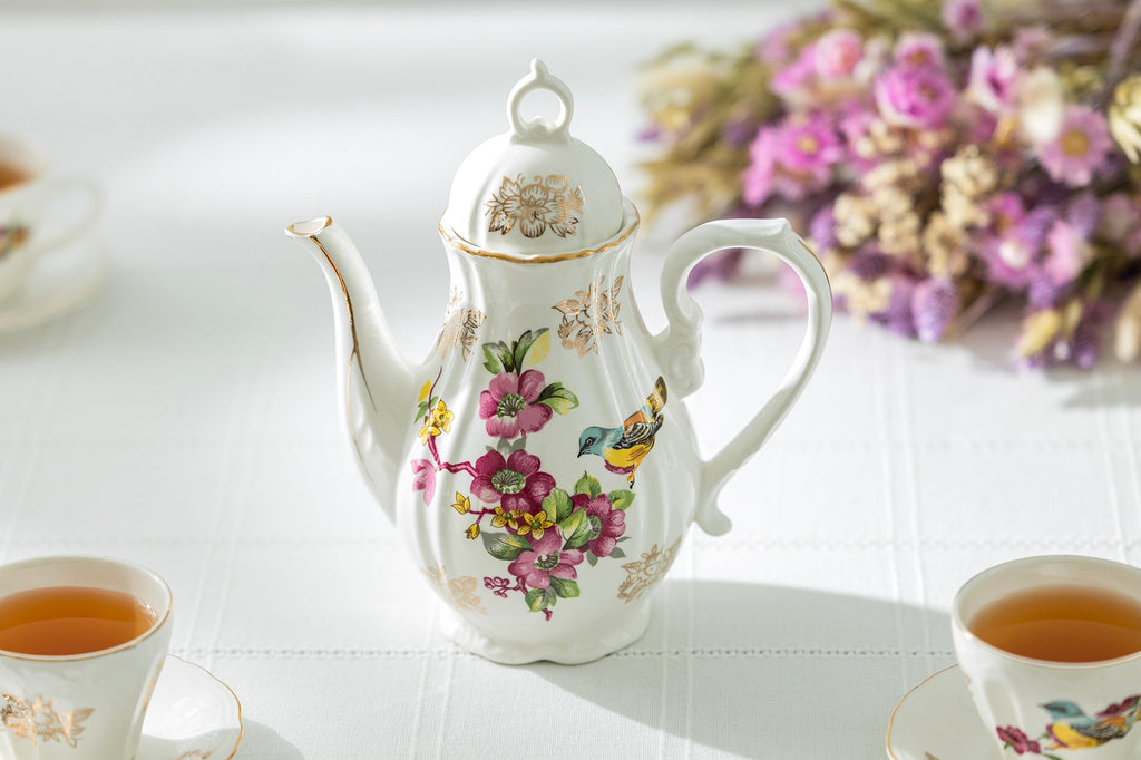 Spring Flowers with Bird Fine Porcelain Mini Teapot