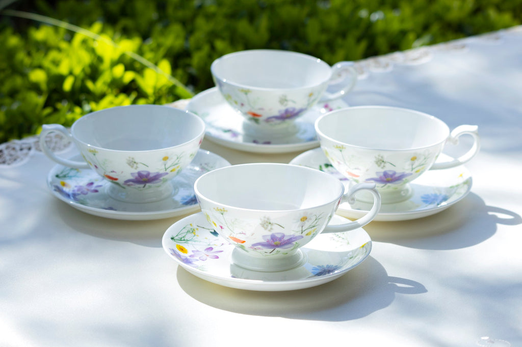 Summer Meadow White Bone China Cup and Saucer
