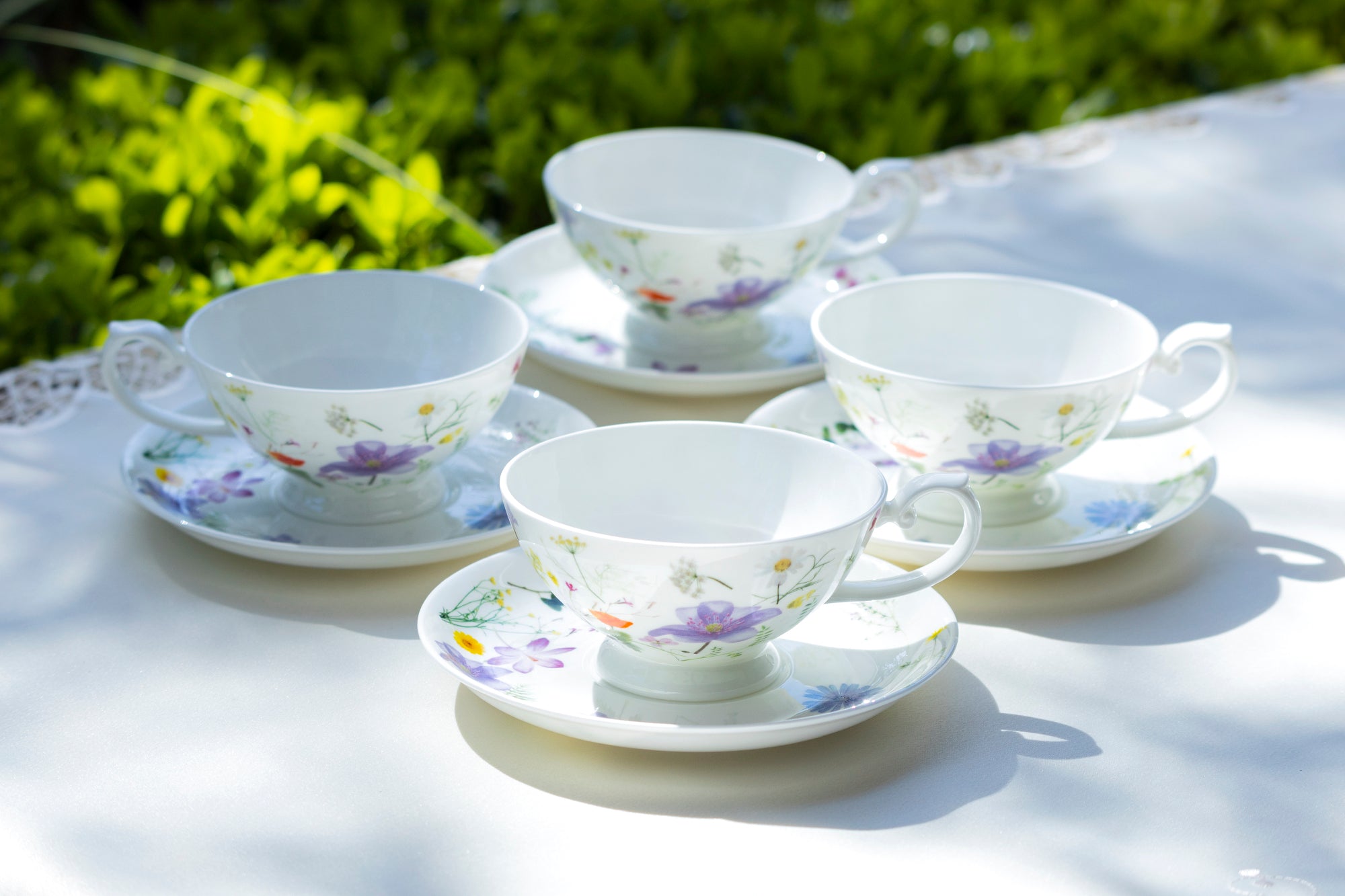 Summer Meadow White Bone China Cup and Saucer