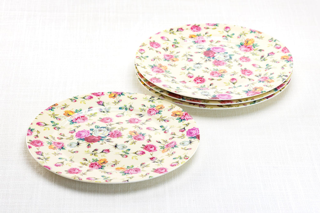 8" Cream Cottage Rose Chintz Fine Porcelain Dessert Plate - New Edition