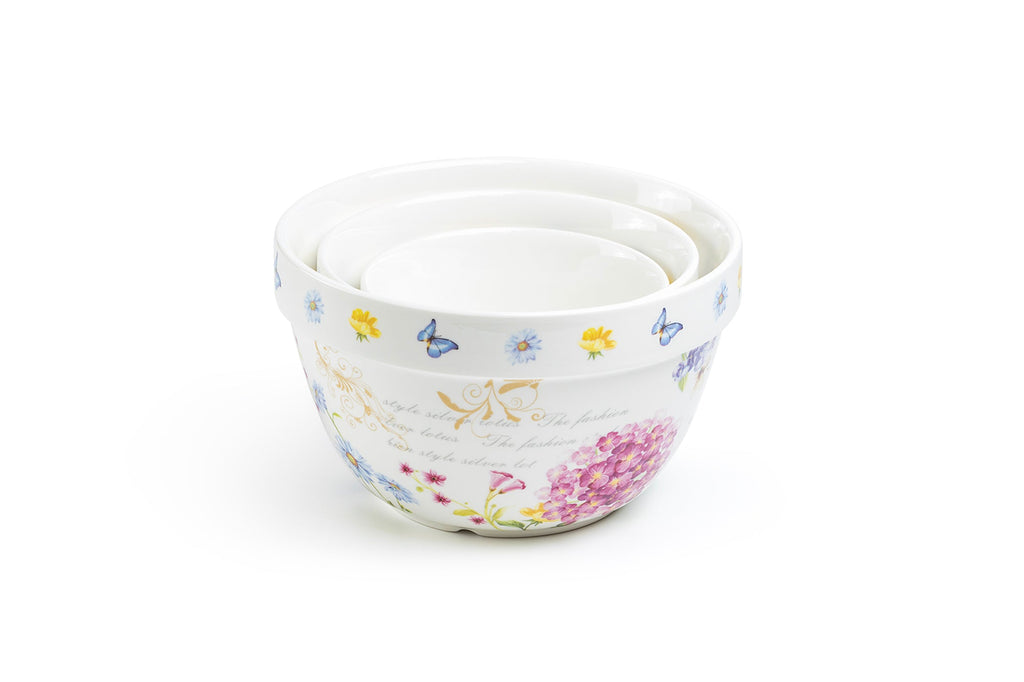 Hydrangea with Butterflies 3-Piece Bowl Set