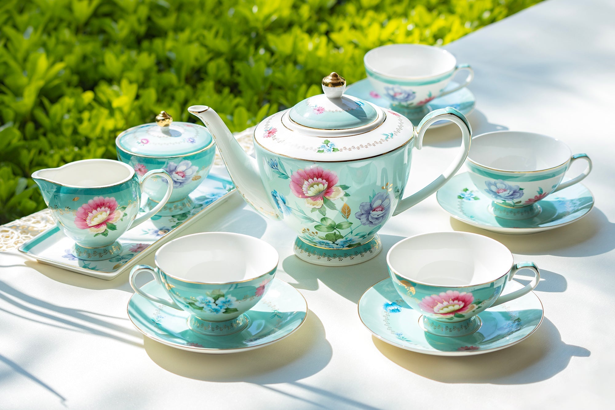 Mint Flower Garden Fine Porcelain Tea Set