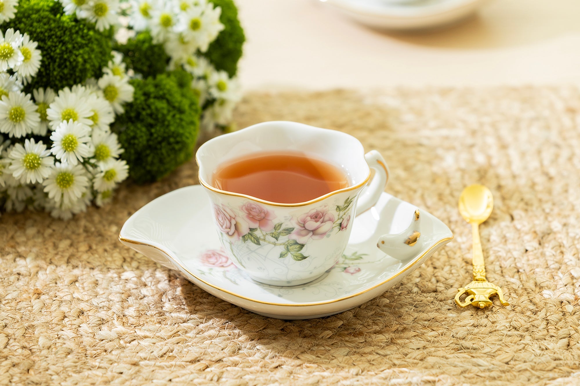 Songbird Rose Fine Porcelain Tea Cup and Saucer