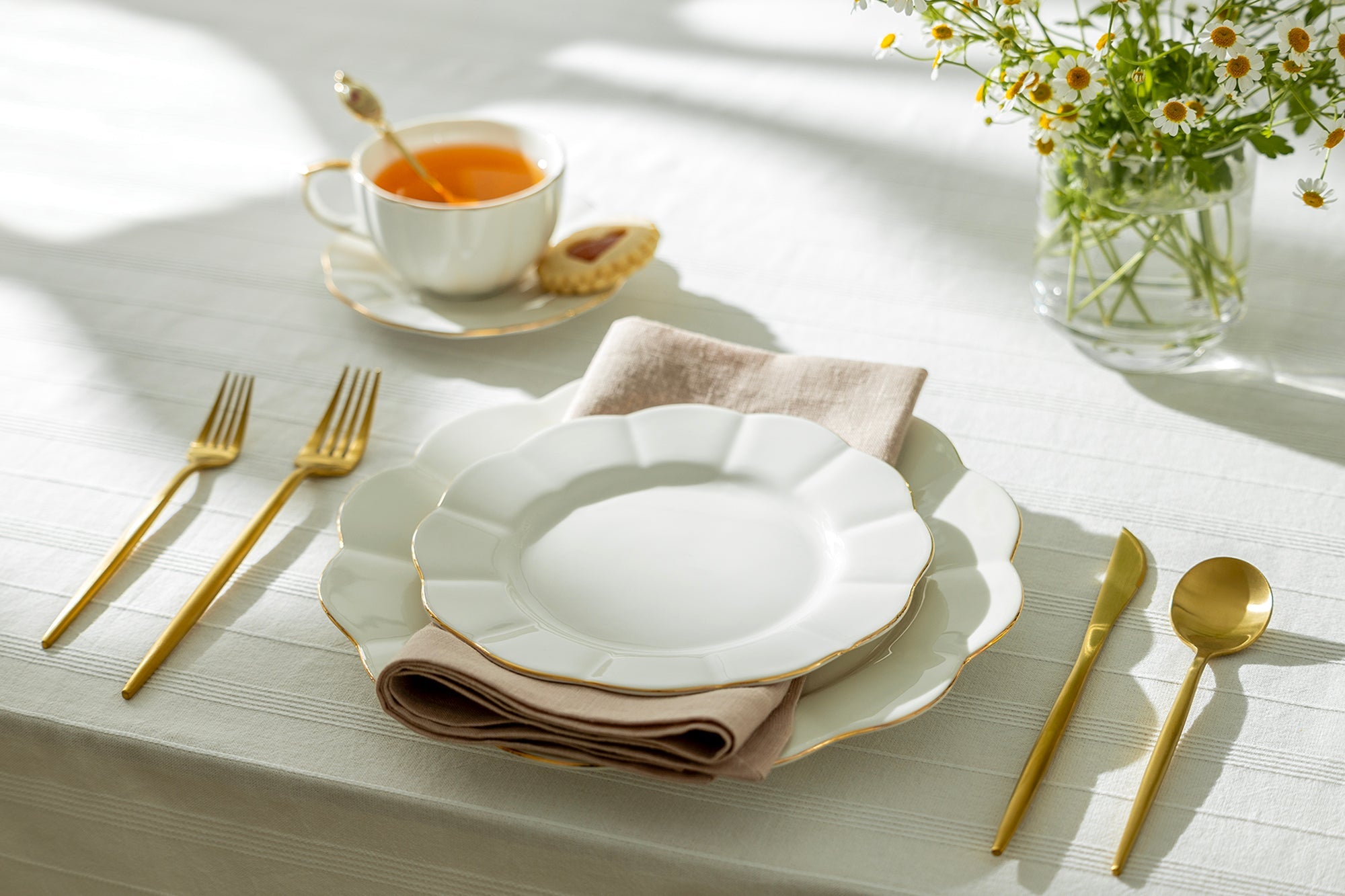 White Gold Lace Fine Porcelain Tea Set