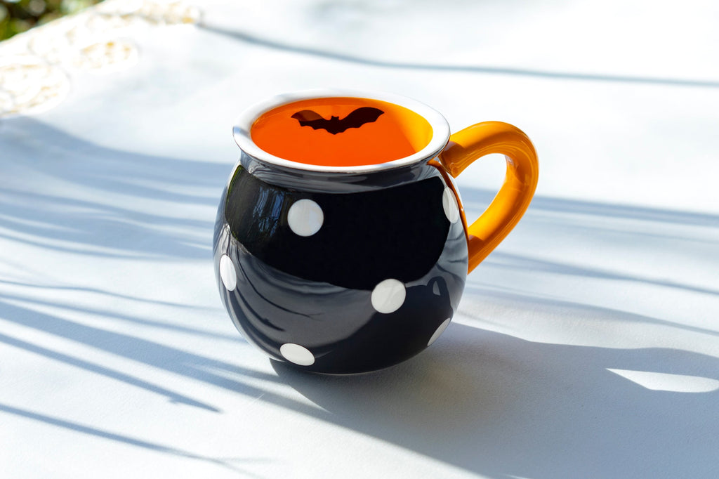 Halloween Bat Dots and Spider Web Stripes Mugs
