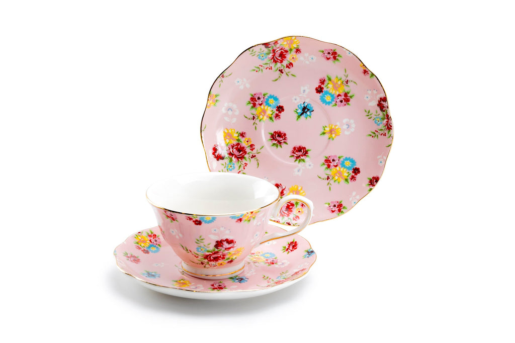 Pink Shabby Rose Fine Porcelain Tea Cup and Saucer