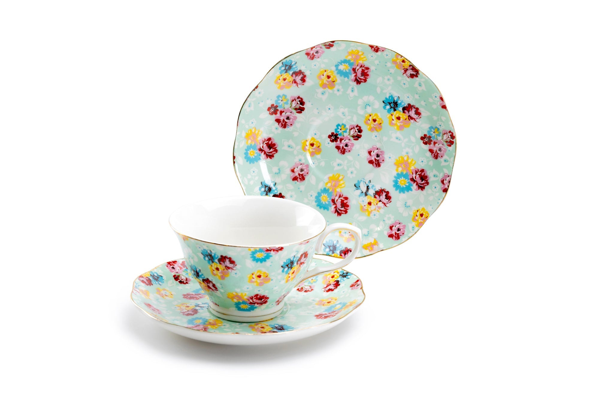 Blue Shabby Rose Fine Porcelain Tea Cup and Saucer