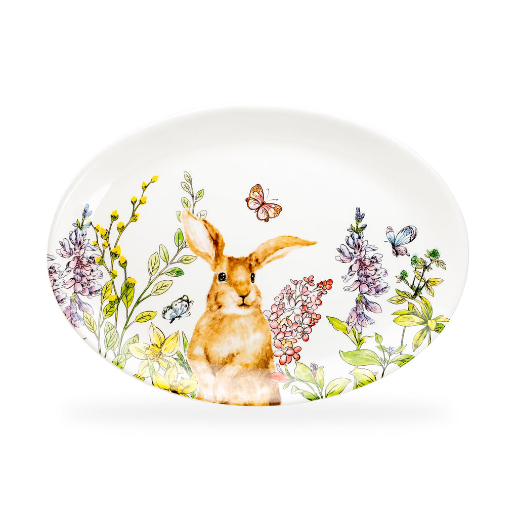 15.25" Spring Garden Bunny Oval Serving Platter