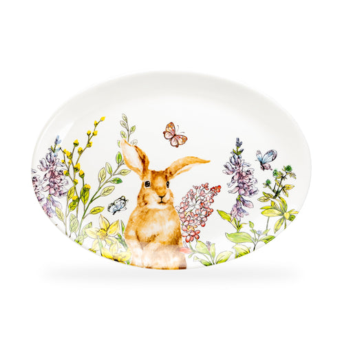 15.25" Spring Garden Bunny Oval Serving Platter