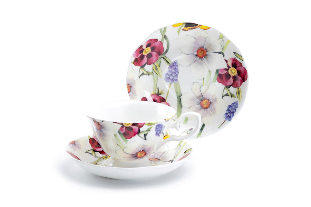 Red Pansy Bone China Tea Cup and Saucer