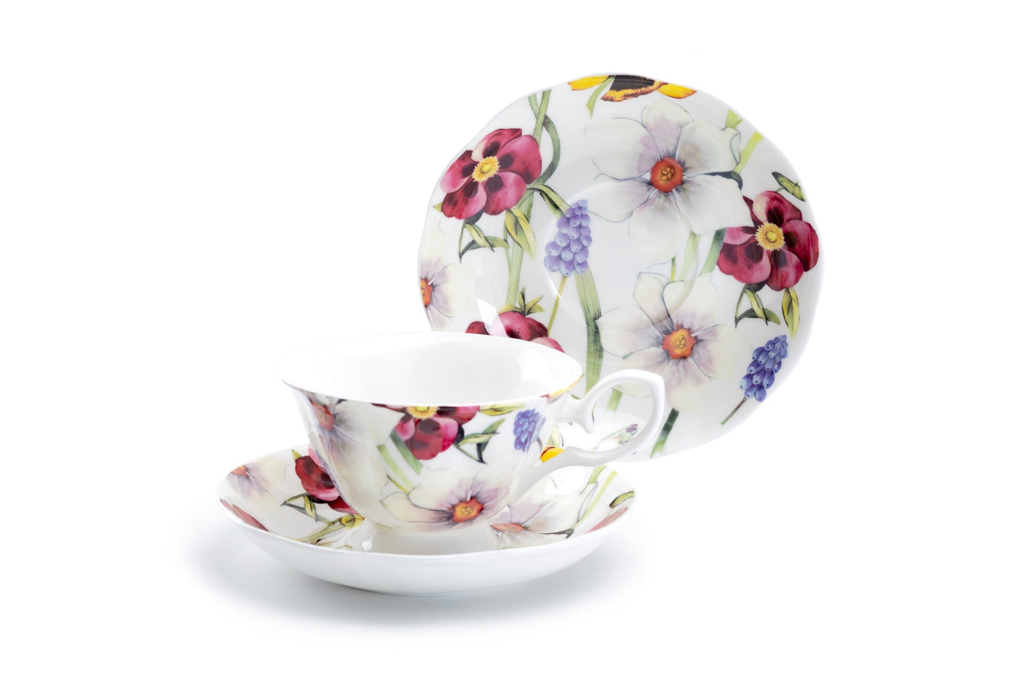 Red Pansy Bone China Tea Cup and Saucer