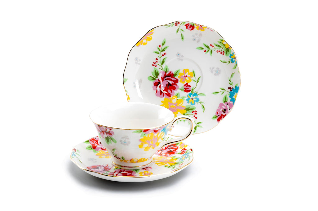 Shabby Rose Fine Porcelain Tea Cup and Saucer