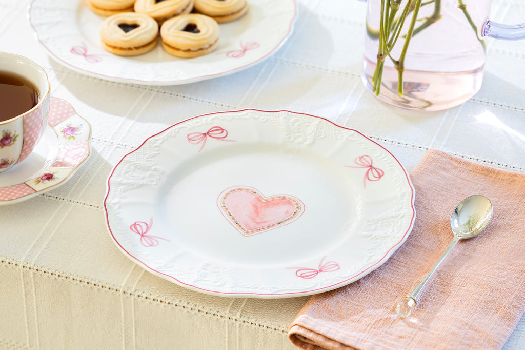 8.5" Pink Ribbon Heart Scallop Dessert/Salad Plate