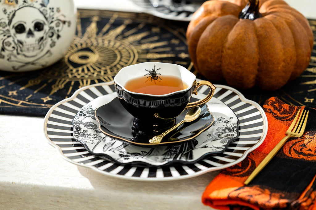 Witches Brew Pitcher + 4 Spider Tea Cup and Saucer Sets
