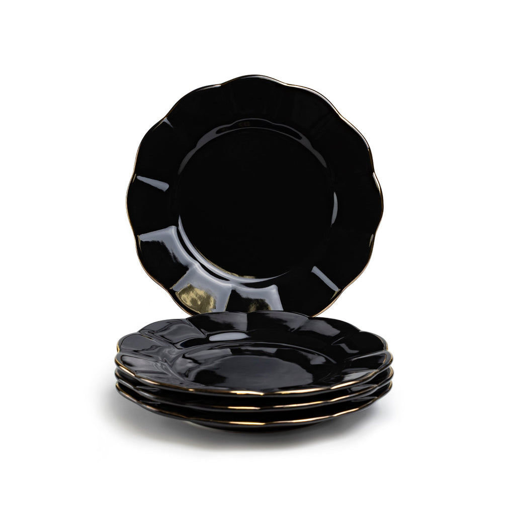 Black Gold Scallop Fine Porcelain Dessert/Salad Plate