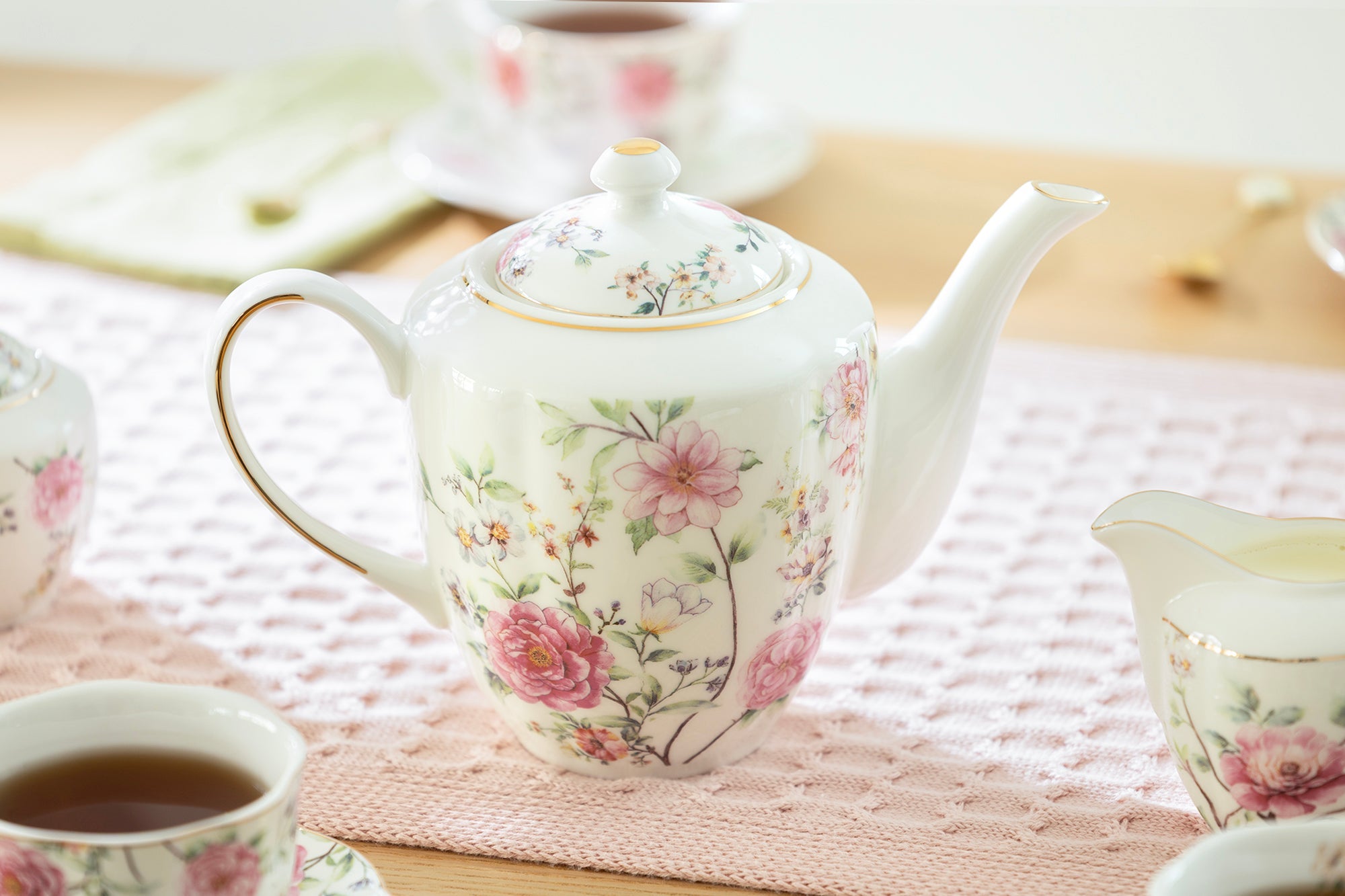 Pink Camellia Fine Porcelain Tea Set