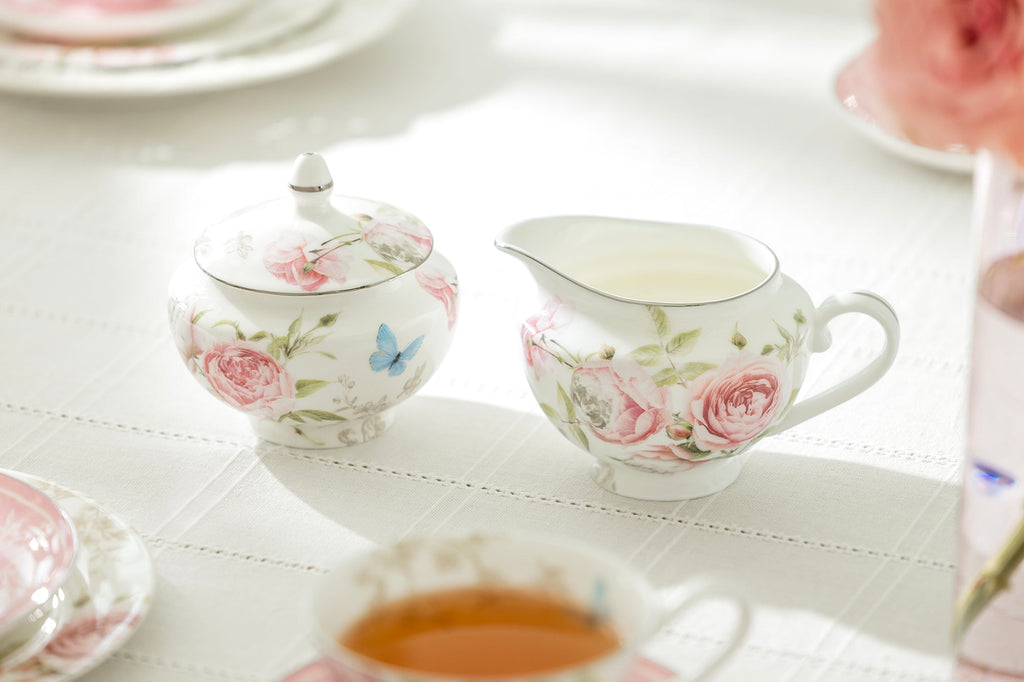 Beau Rose Bone China Sugar & Creamer Set