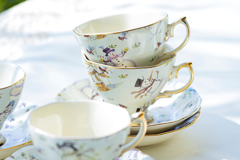 Holiday Snowmen Fine Porcelain Tea Cup and Saucer