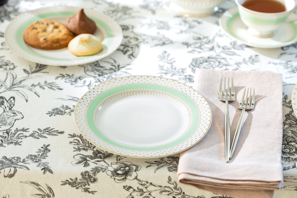 Mint Green Stripe with Gold Dots Fine Porcelain Dessert/Dinner Plate